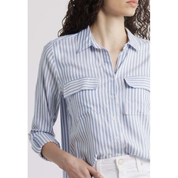 Button Up Shirt Beachlunchlounge Size Medium Shirt Striped Blue & White Cropped